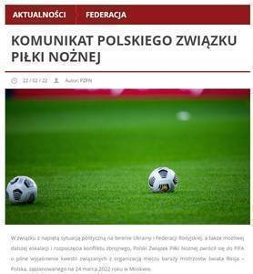 波兰足协:要求FIFA尽快对俄罗斯vs波兰的比赛做出决定